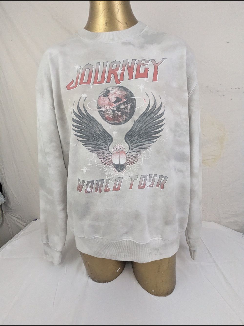Journey World Tour Acid Washed  Grey & White Sweashirt Scarab Logo Medium